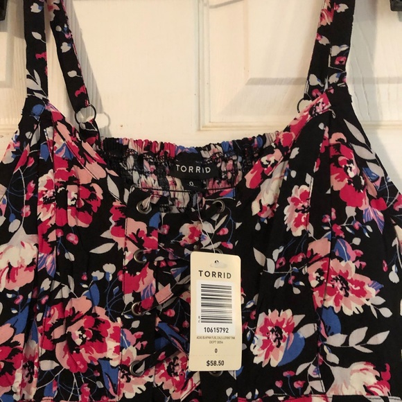 Torrid Black Floral Challis Lace-Up Dress, NWT - Picture 3 of 11